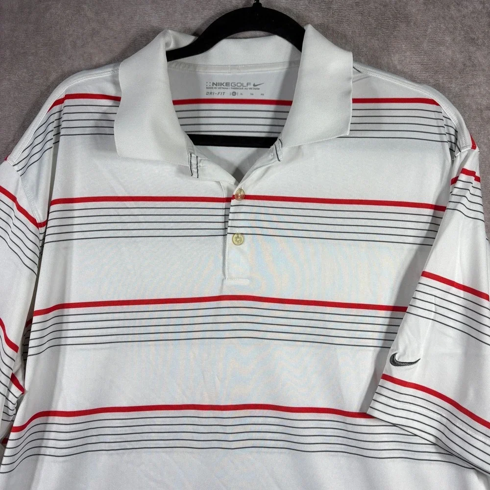 Nike Golf Polo Shirt Mens Size XL White Striped Dri Fit Short Sleeve Performance